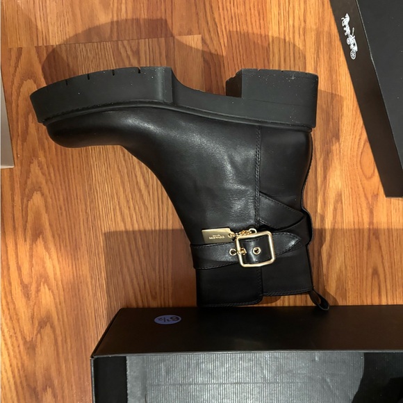 Coach Black Ankle Boots with Chunky Sole and Gold Buckle - Picture 1 of 5
